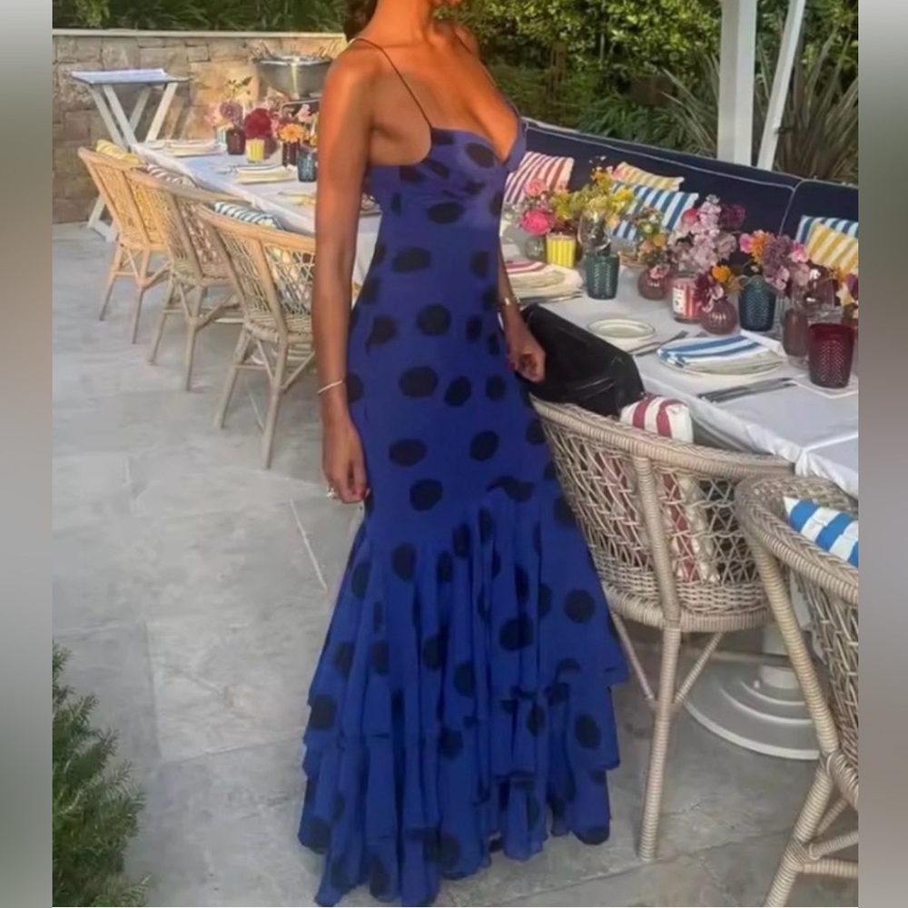 ZARA POLKA DOT RUFFLE LONG DRESS - Picture 6 of 6